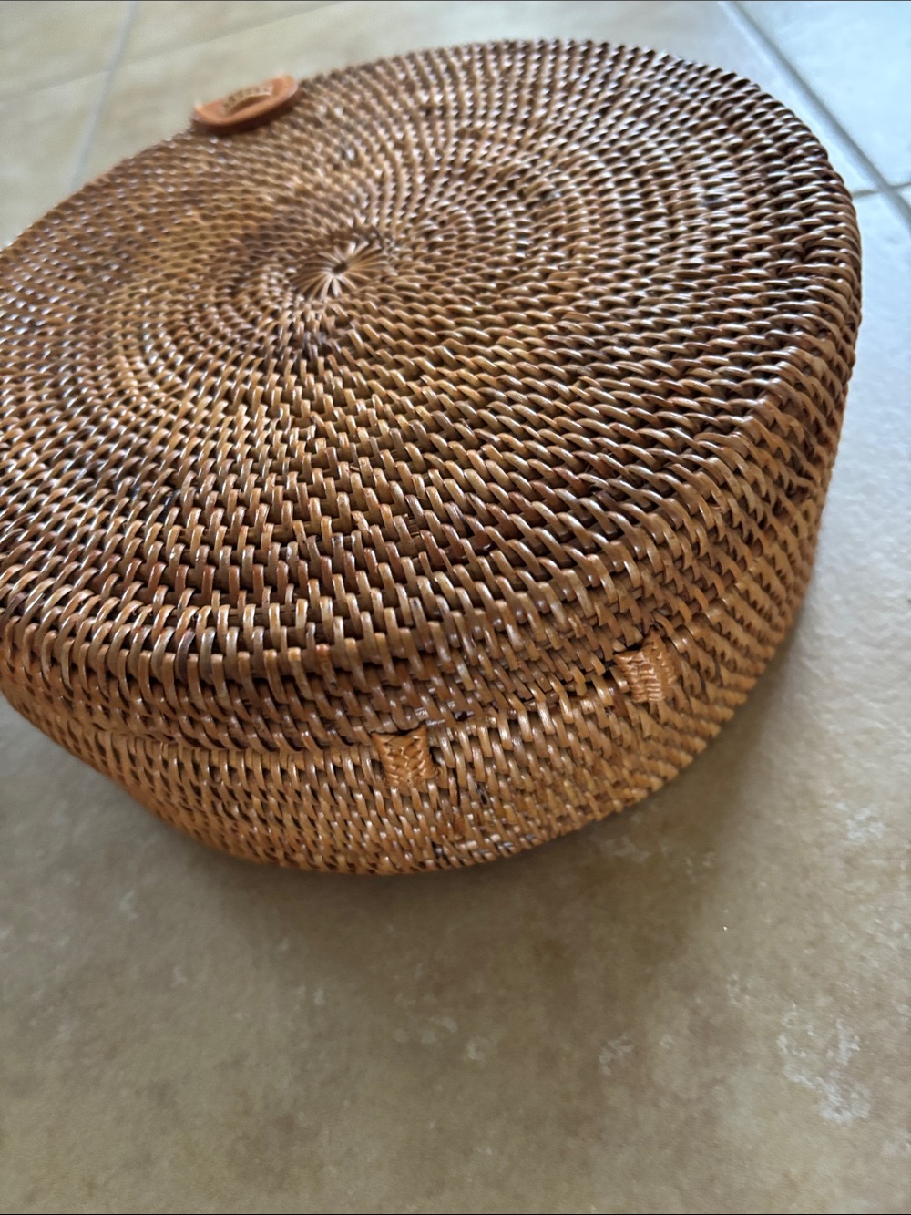 Round Woven Crossbody Bag in Brown - Picture 3 of 8